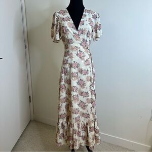 Nasty Gal Floral Wrap Midi Tea Dress Ruffle Hem Size 2